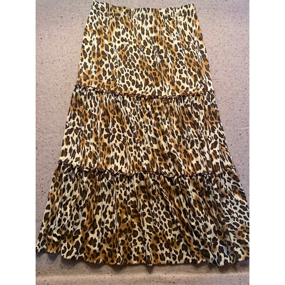 Magic Leopard Tiered Maxi Skirt XL Stretchy Boho Maximalist Festival Wild